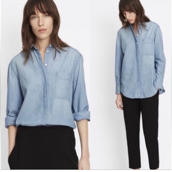Vince Tops - Vince Button Down Blue Chambray Wool Blend Shirt Size Med